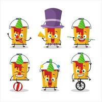 Cartoon character of yellow paint bucket with various circus shows vector