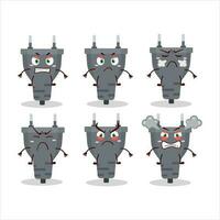Black plug cartoon character with various angry expressions vector