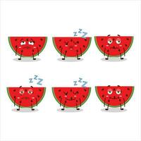 Cartoon character of watermelon with sleepy expression vector