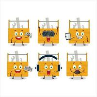 Wooden toolbox cartoon character are playing games with various cute emoticons vector