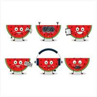 Watermelon cartoon character are playing games with various cute emoticons vector