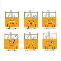 Cartoon character of wooden toolbox with sleepy expression vector