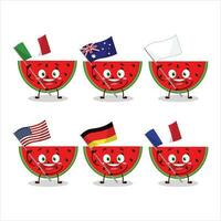 Watermelon cartoon character bring the flags of various countries vector