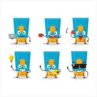 Cream sunblock cartoon character with various types of business emoticons vector