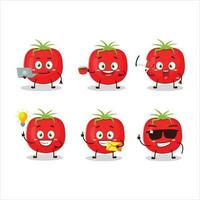 tomate dibujos animados personaje con varios tipos de negocio emoticones vector