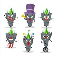 Cartoon character of black plug with various circus shows vector