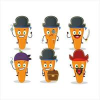 Cartoon character of carrot with various pirates emoticons vector