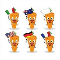 Carrot cartoon character bring the flags of various countries vector