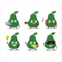 aguacate dibujos animados personaje con varios tipos de negocio emoticones vector