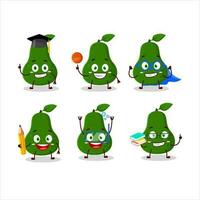 School student of avocado cartoon character with various expressions vector