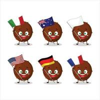 Coconut cartoon character bring the flags of various countries vector