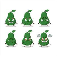 aguacate dibujos animados personaje con varios enojado expresiones vector