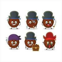 Cartoon character of coconut with various pirates emoticons vector
