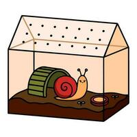 Cute pet snail in a terrarium vector illustration.