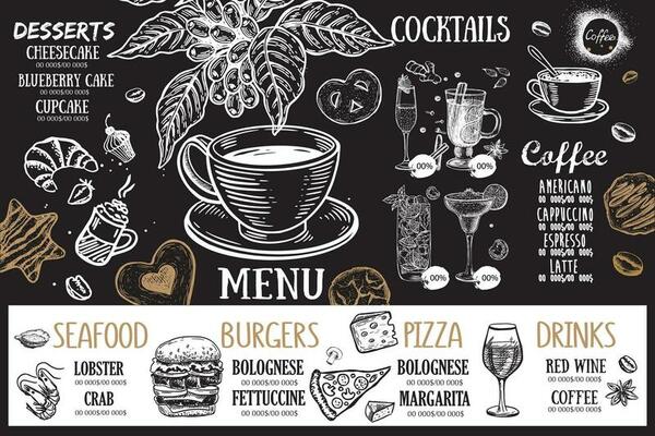 Adobe Coffee house menu. Restaurant cafe menu, template design. Food flyer.