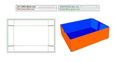 Corrugated Cardboard tray box, Glued type standard box Dieline tamplate and 3D render with resizable and editable vector