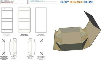 Collapsible or foldable rigid box dieline and 3D box editable easily resizable dieline vector