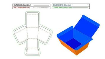 cartulina comida caja y tiffin caja, papel almuerzo caja y dieline tamplate con 3d prestar, redimensionable y editable vector