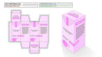 diseño de caja de embalaje listo para imprimir con extremo de pliegue inverso de crema de belleza con línea de troquel perfecta y caja 3d vector