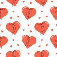 Seamless pattern, red broken and sewn hearts. Background for Valentine's Day, print, vector