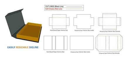 Custom rigid box, Luxury magnetic closer rigid boxes dieline template and 3D box vector