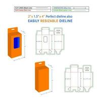 Hanging window box, bottom snap lock mobile charger box, 2x1.5x3.5 box dieline packaging design and 3D box vector