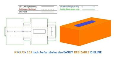 Face tissue box perfect dieline and 3D box vector file 9.5x4.75x5.25 inch box dieline also resizable and editable
