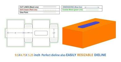 Face tissue box perfect dieline and 3D box vector file 9.5x4.75x5.25 inch box dieline also resizable and editable