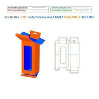 Hanging bottom snap lock mobile charger box, 6x2.8x18.5 inch box dieline packaging design and 3D box vector