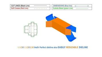 Custom Straight tuck end box 1.50X1.50X3.50 inch Dieline template and 3D vector file