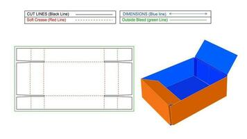 plegable acanalado bandeja caja y acanalado bandeja plantilla, 3d hacer y morir línea modelo con editable y redimensionable vector