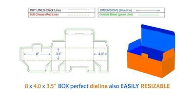 cara máscara caja dieline y 3d caja vector archivo 8 X 4.0 X 3,5 pulgada caja dieline además redimensionable y editable