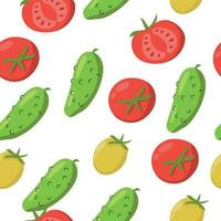 seamless pattern with tomatoes and cucumbers vector