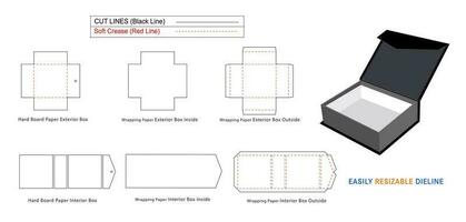 triángulo cara lujo rígido caja, magnético rígido cajas dieline modelo y 3d caja vector