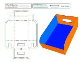 zapato interior bandeja cartulina caja sin pegamento y con participación muesca zapato caja, fácilmente y perfectamente plegable caja dieline modelo y 3d caja vector