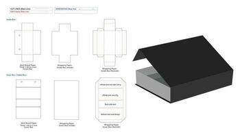 Rigid box dieline template with magnetic closure and 3D box for mockup vector