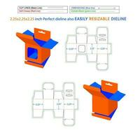 cuadrado chasquido bloquear móvil cargador caja, colgando ventana caja 2,25x2,25x2,25 pulgada caja dieline embalaje diseño y 3d caja vector