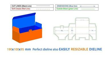 Large size Surgical face mask box dieline and 3D box vector file 190 x100 x95 mm box dieline also resizable and editable