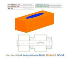 Soft face paper customized facial tissue box, 9.5x4.75x4.25inch boxes dieline template and 3D vector file with editable easily resizable