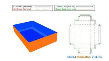 Trays Box, Easily assemble Standard tray box editable dieline template and 3D vector file