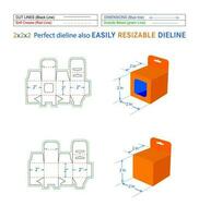 Hanging box, Snap bottom lock mobile charger box, 2x1x2 in box dieline packaging design and 3D box vector