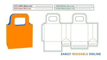 papel compras bolso con encargarse de cortar, redimensionable dieline modelo y 3d vector caja