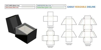 rígido lujo regalo caja, rígido anillo caja, personalizado rígido cajas dieline modelo y 3d vector