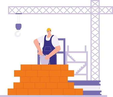 A Project Employee Who Is Building Walls Illustrtaion