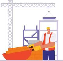 A Construction Project Worker Who is Picking up Building Materials Illustration vector