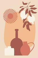 boho botella, florero y baya modelo antecedentes. minimalista boho impresión para diseño guardería póster, comida tienda pared arte, t camisa impresión etc. vector