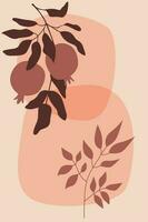 Garnet and plant branch boho minimalist attern background. vector