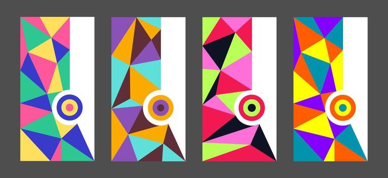 four colorful banners with geometric triangle shape designs vector