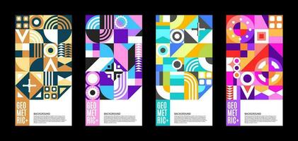 set of abstract geometric pattern poster design with touch of bright color variant composition. Useful for design of posters, presentations, backgrounds, flyers, etc. vector