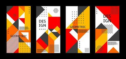 set of abstract geometric pattern poster design with touch of bright color variant composition. Useful for design of posters, presentations, backgrounds, flyers, etc. vector